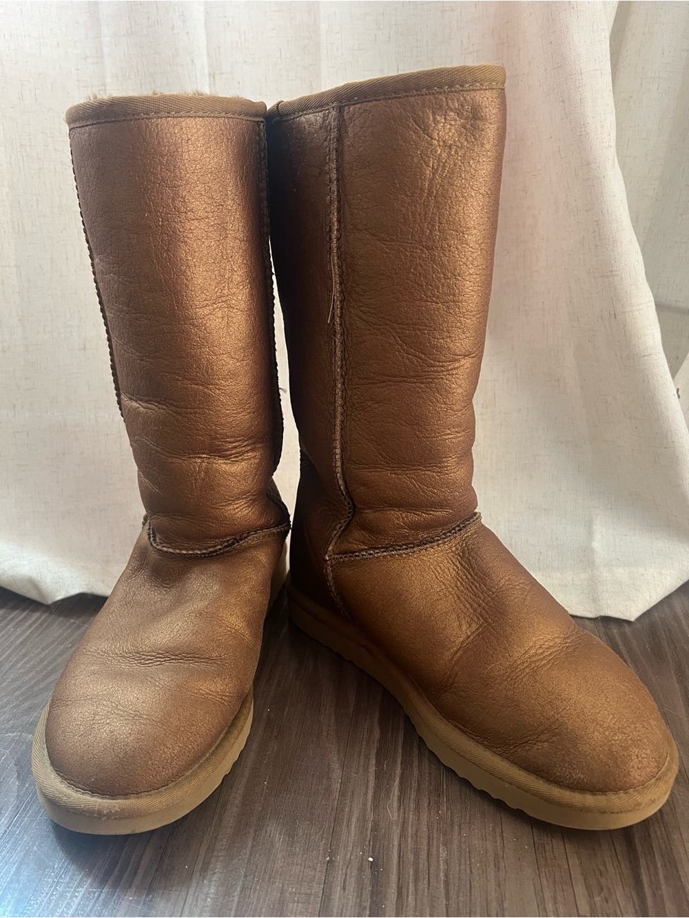 Metallic bronze tall Ugg boots